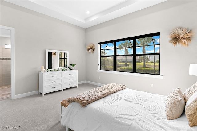 carpeted bedroom with ensuite bathroom