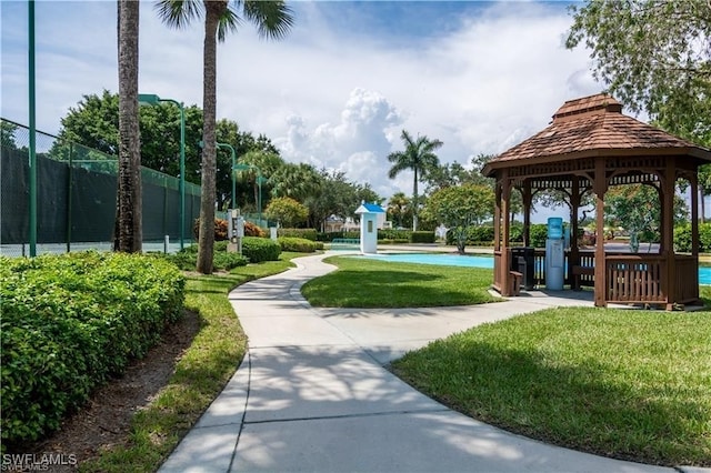 view of home's community featuring a gazebo and a lawn