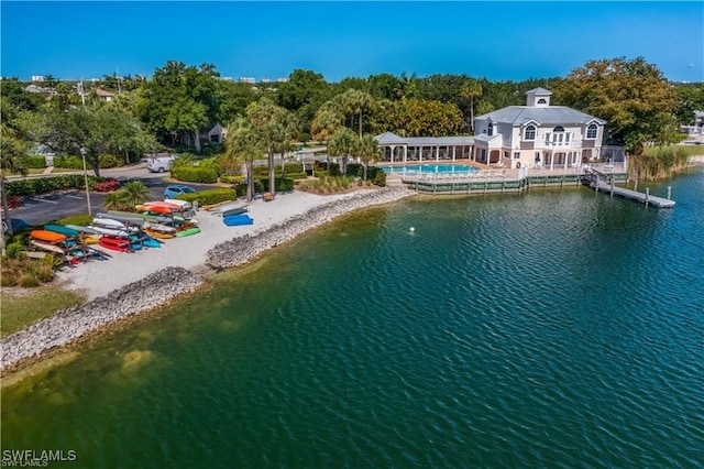 aerial view with a water view