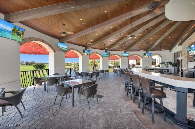 view of patio / terrace with a bar