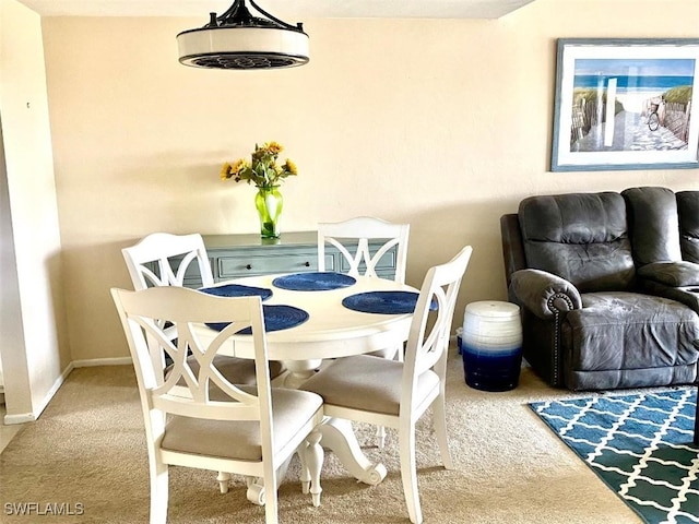 dining space with carpet flooring