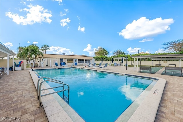 view of swimming pool with a patio area