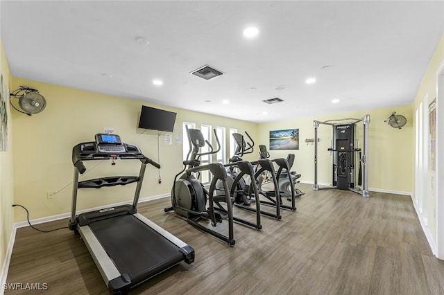 exercise room featuring hardwood / wood-style flooring