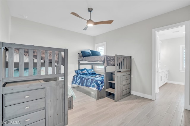 bedroom featuring ceiling fan and light hardwood / wood-style floors