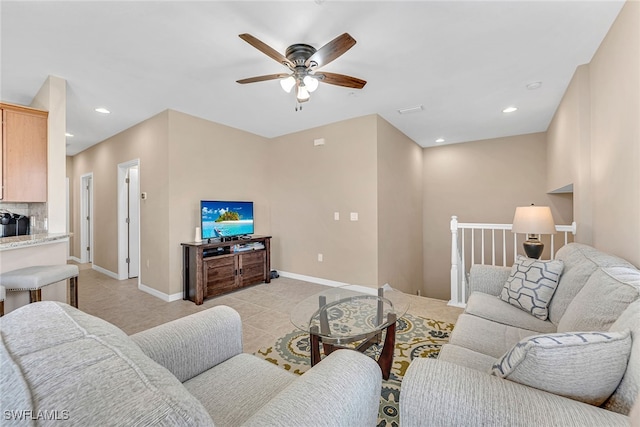 living room with ceiling fan