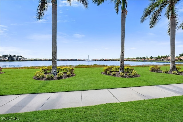 view of yard featuring a water view