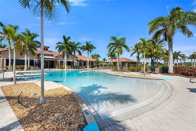 view of pool featuring a patio