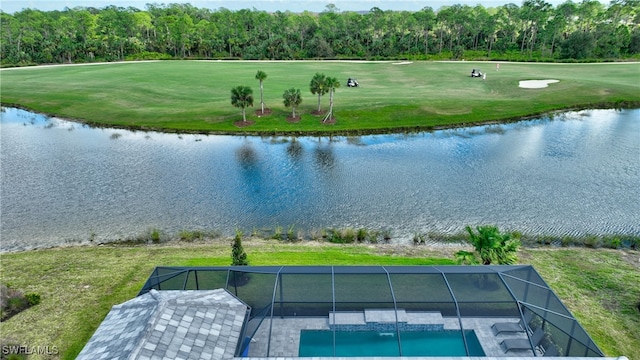 aerial view with a water view