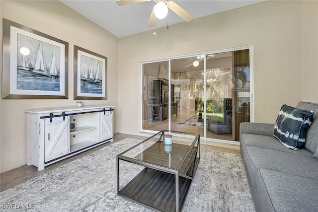 living room with ceiling fan