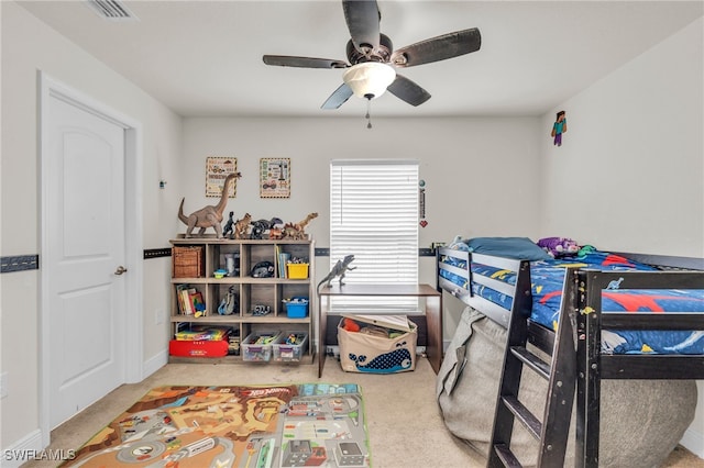 bedroom with carpet flooring and ceiling fan