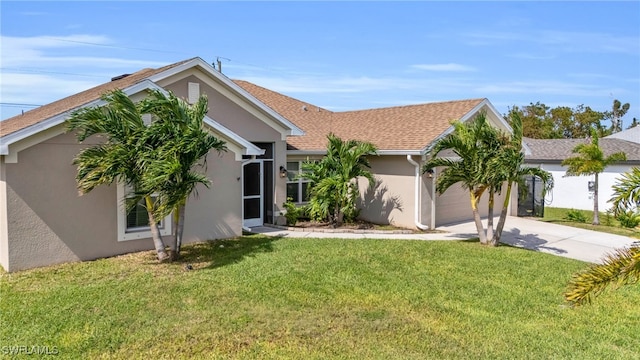 view of front facade featuring a front lawn and a garage