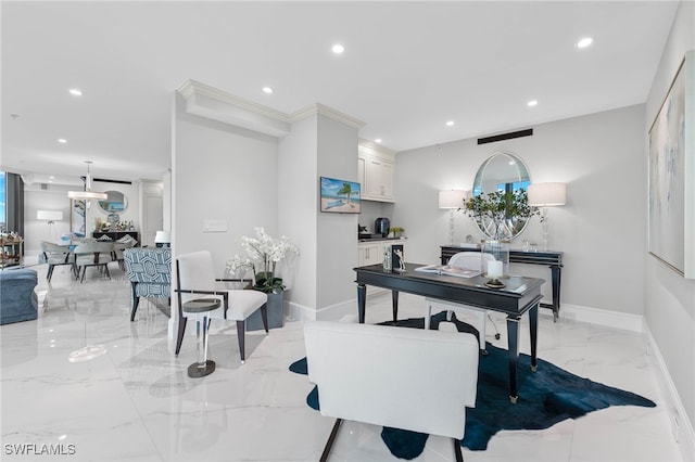 3971 Gulf Shore Blvd N Unit 1505, Naples, FL 34103 - home office with recessed lighting, light marble finish flooring, and baseboards