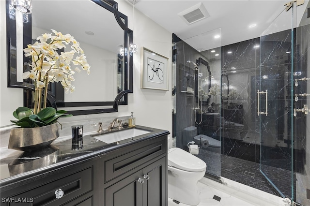 3971 Gulf Shore Blvd N Unit 1505, Naples, FL 34103 - bathroom featuring toilet, a marble finish shower, vanity, and recessed lighting