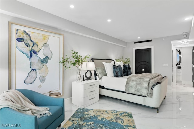 3971 Gulf Shore Blvd N Unit 1505, Naples, FL 34103 - bedroom with marble tiled floors, recessed lighting, and baseboards