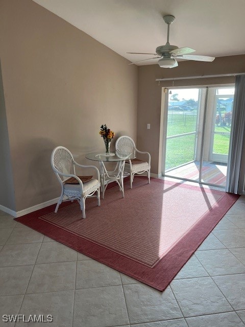 interior space featuring ceiling fan