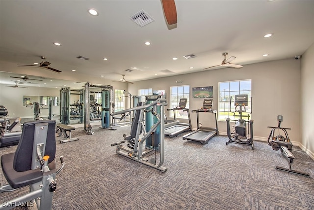 workout area with carpet floors