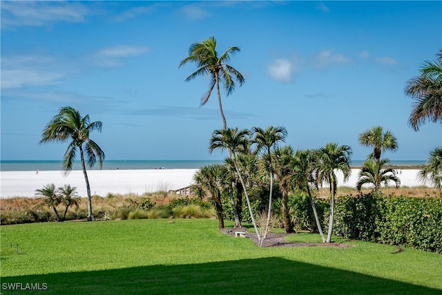 view of water feature with a beach view