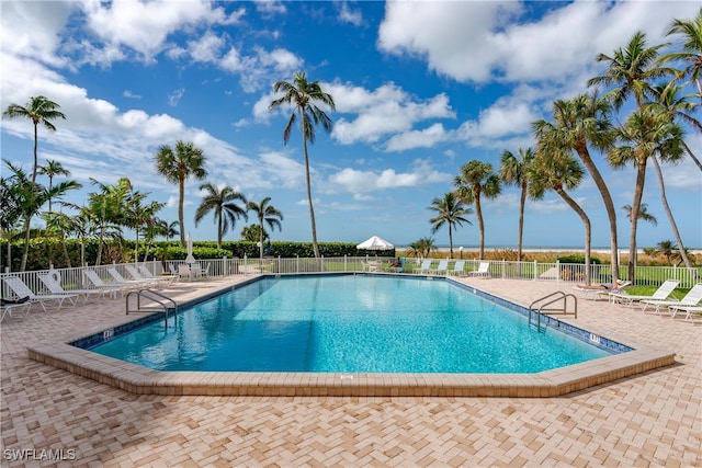 view of swimming pool featuring a patio