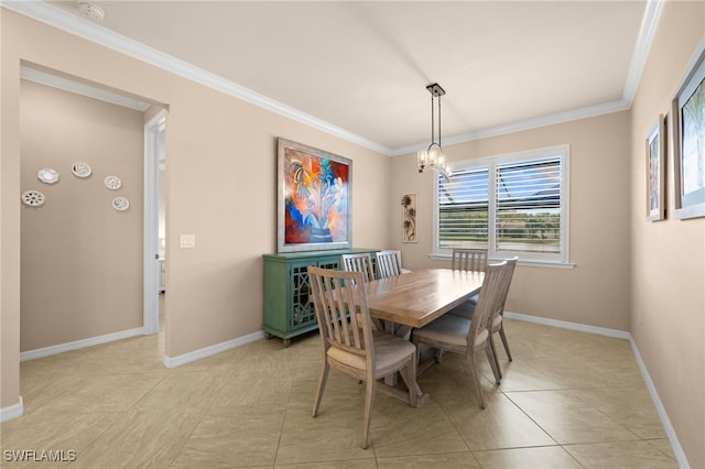 dining area with a notable chandelier, crown molding, and a wealth of natural light