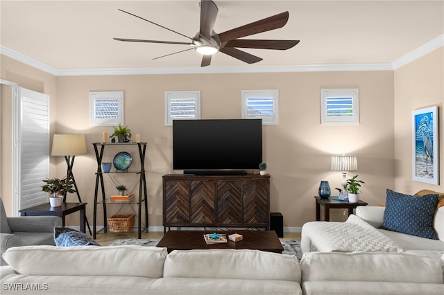 living room featuring ornamental molding