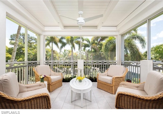 370 11th Ave S Unit 2, Naples, FL 34102 - sunroom with beamed ceiling and ceiling fan