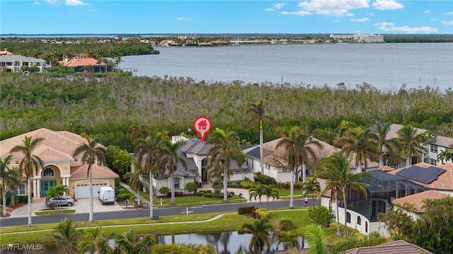 aerial view with a water view