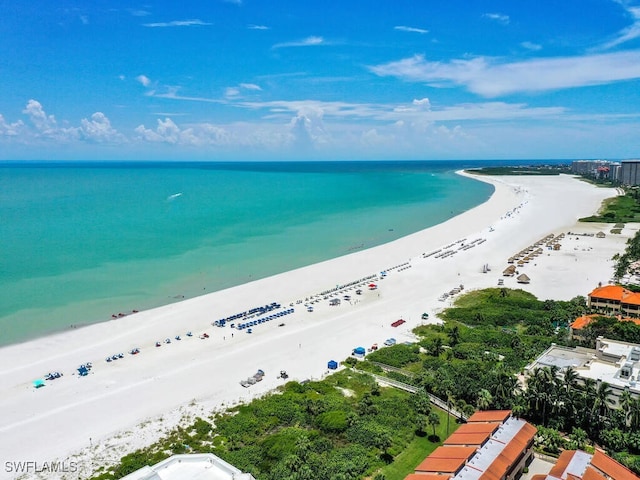 aerial view with a view of the beach and a water view