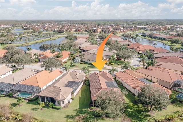 aerial view with a water view