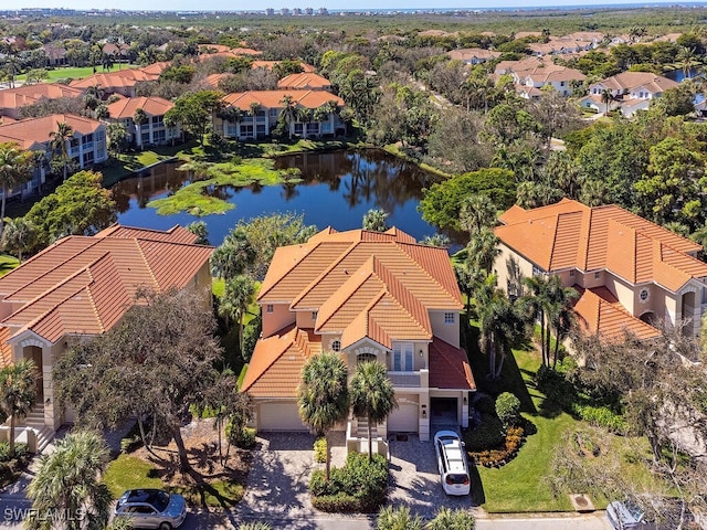 aerial view with a water view