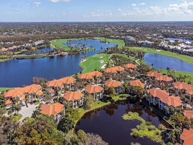 aerial view with a water view