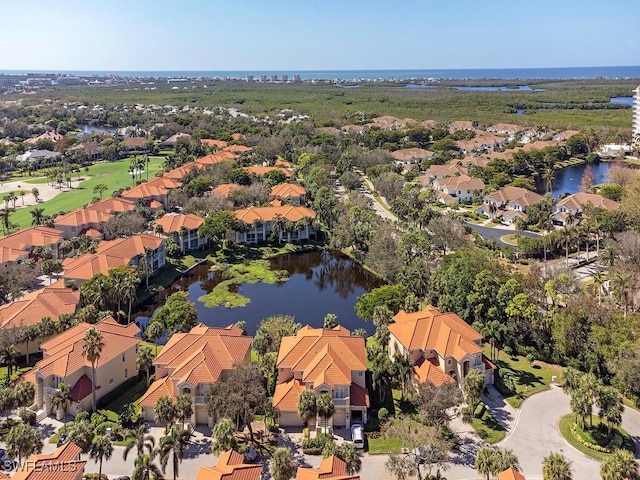 aerial view featuring a water view