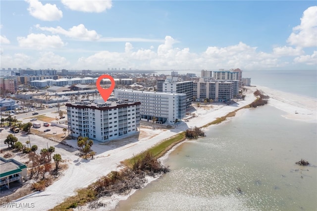 6900 Estero Blvd Unit 701, Fort Myers Beach, FL 33931 - birds eye view of property featuring a beach view, a view of city, and a water view
