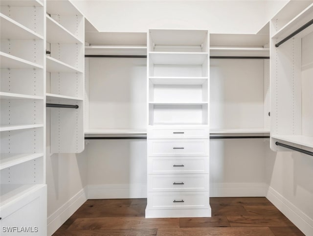 spacious closet with dark hardwood / wood-style floors