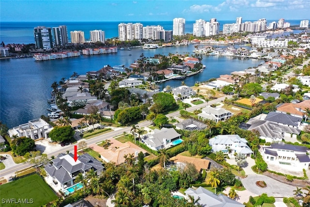 bird's eye view featuring a water view