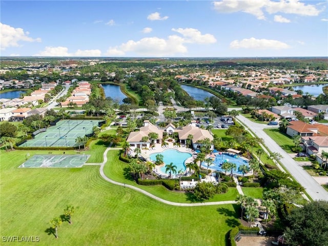 bird's eye view featuring a water view