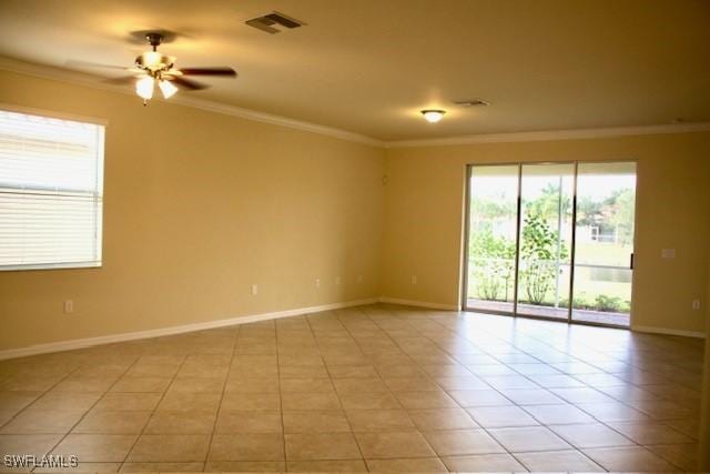 14549 Lanier Ct, Naples, FL 34114 - empty room with ornamental molding, light tile patterned floors, and ceiling fan