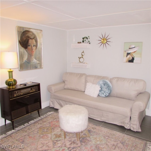 living room featuring tile patterned floors