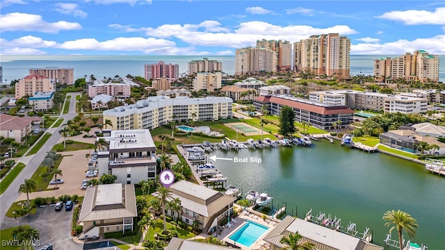 bird's eye view featuring a water view