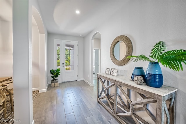 foyer entrance with wood-type flooring