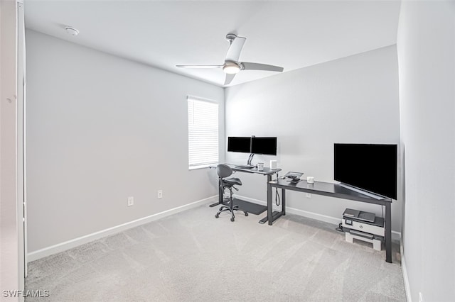 office with ceiling fan and light colored carpet