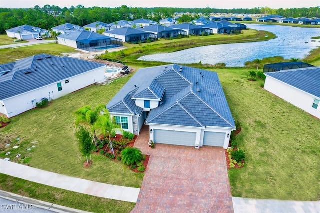 aerial view with a water view