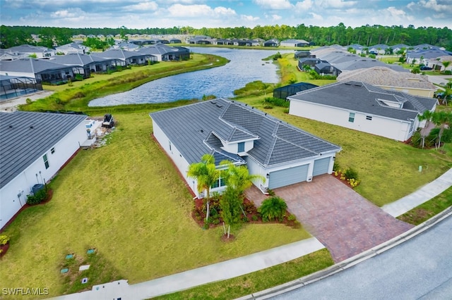 bird's eye view featuring a water view