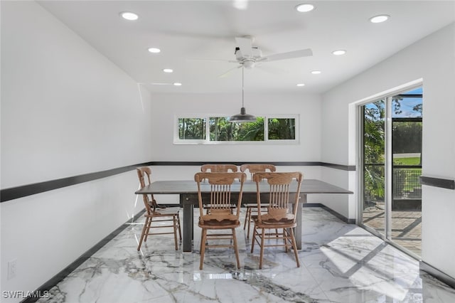 dining room featuring a healthy amount of sunlight and ceiling fan