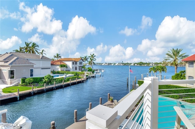 dock area with a water view