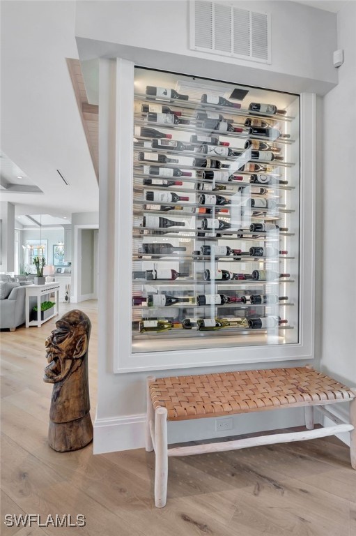 wine cellar with wood-type flooring