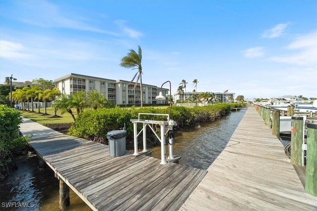 view of dock with a water view