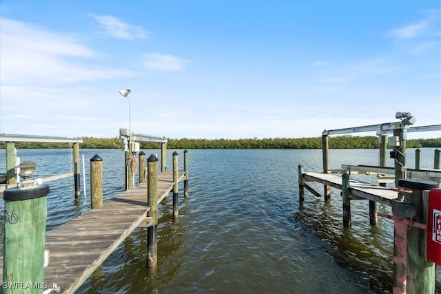 view of dock with a water view