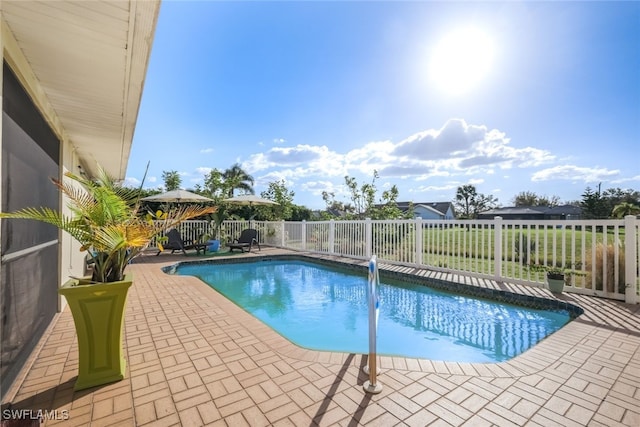 view of swimming pool featuring a patio area