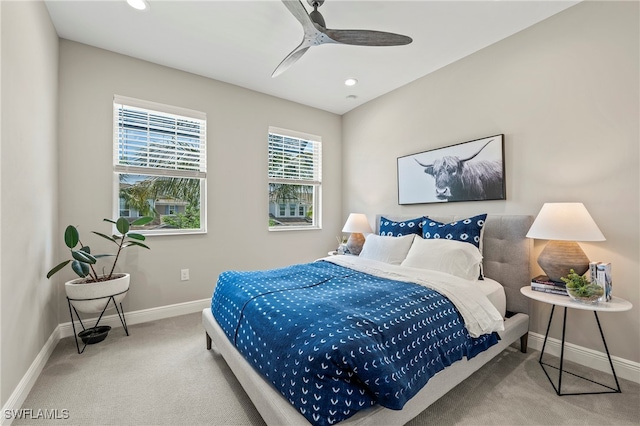 bedroom with carpet floors and ceiling fan