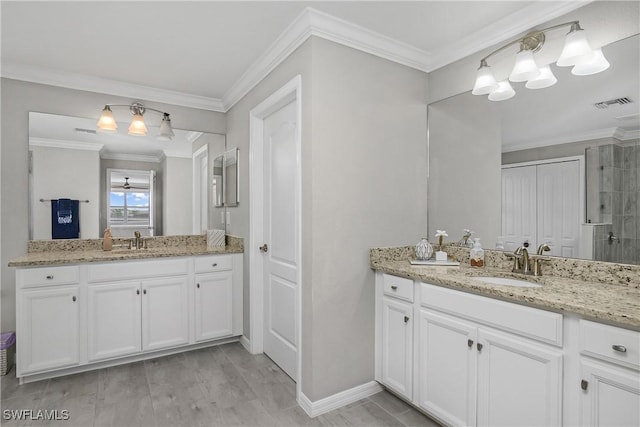 17641 Brooksin Ct, Estero, FL 33928 - bathroom with crown molding, vanity, and wood-type flooring